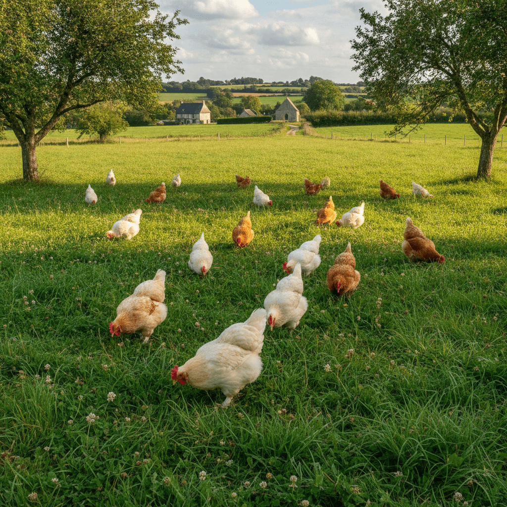Poulets fermiers en plein air Normandie