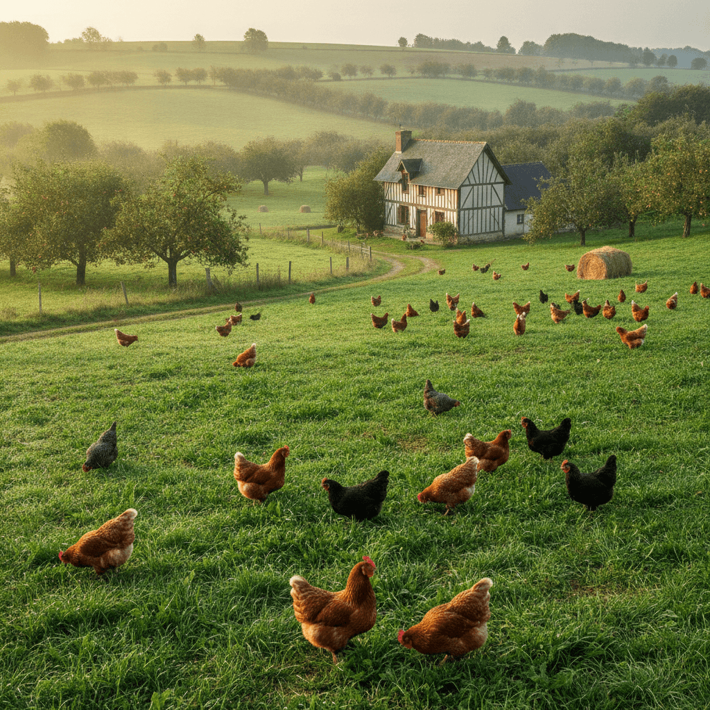 Élevage de poulets fermiers en Normandie